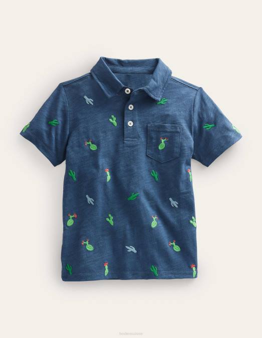 Boden vêtements robot cactus bleu bébé polo flammé à broderies LB2X3325