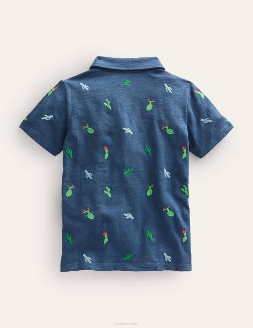 Boden vêtements robot cactus bleu bébé polo flammé à broderies LB2X3325