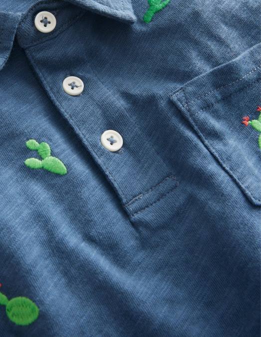 Boden vêtements robot cactus bleu bébé polo flammé à broderies LB2X3325