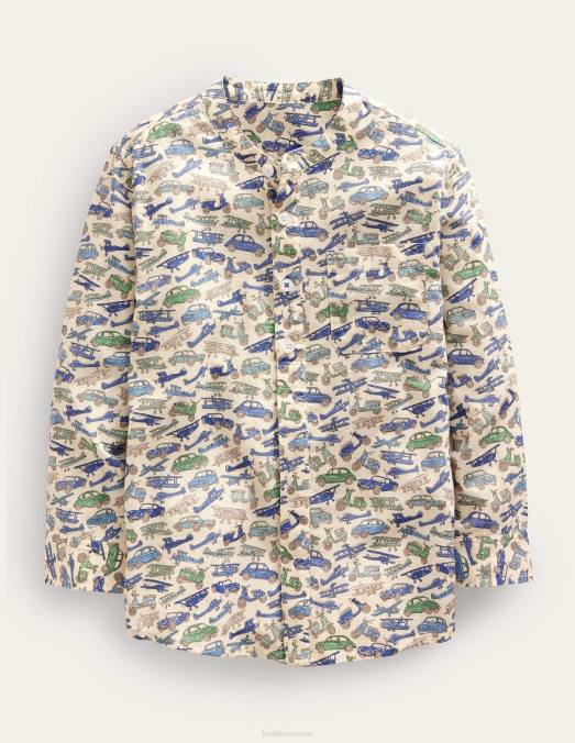 Boden vêtements véhicules bleus bébé chemise grand-père à motif LB2X3416
