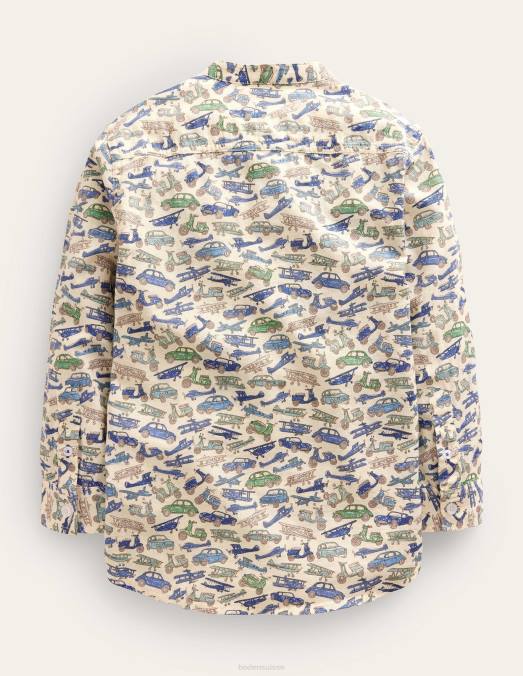 Boden vêtements véhicules bleus bébé chemise grand-père à motif LB2X3416