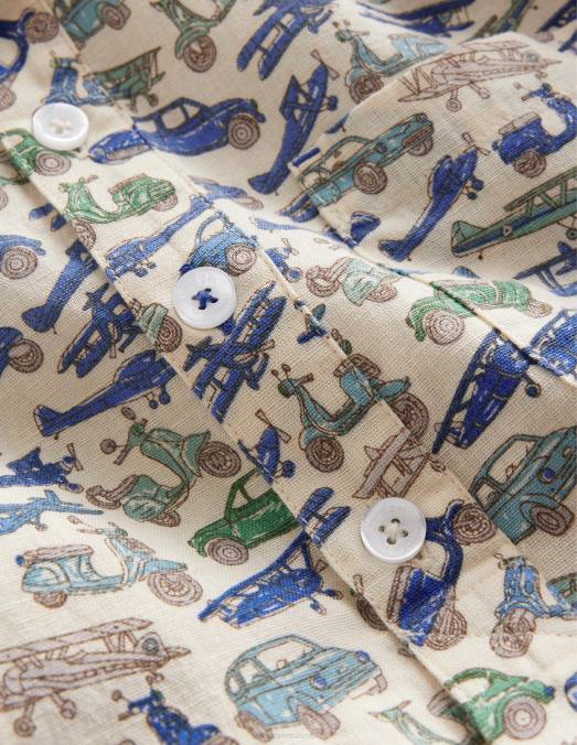 Boden vêtements véhicules bleus bébé chemise grand-père à motif LB2X3416