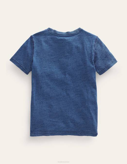 Boden vêtements Bleu indigo bébé t-shirt henley en coton lavé LB2X3420