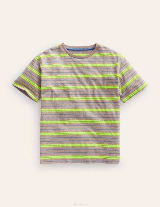 Boden vêtements avoine chiné/jaune fluo bébé t-shirt décontracté à rayures fluo LB2X392