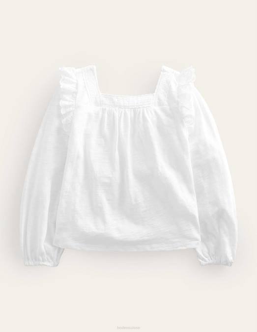 Boden vêtements blanc bébé haut à broderies mélangées et col carré LB2X3331