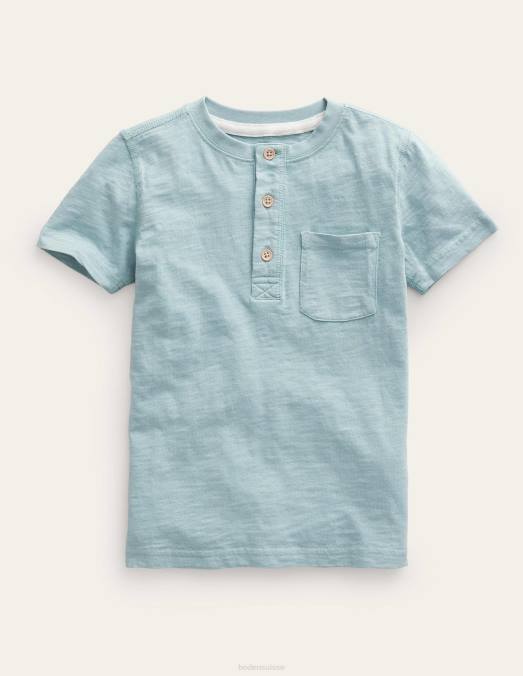 Boden vêtements bleu tourmaline bébé t-shirt henley en coton lavé LB2X380