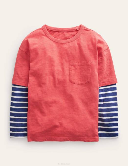 Boden vêtements confiture rouge bébé t-shirt superposé à manches longues LB2X411