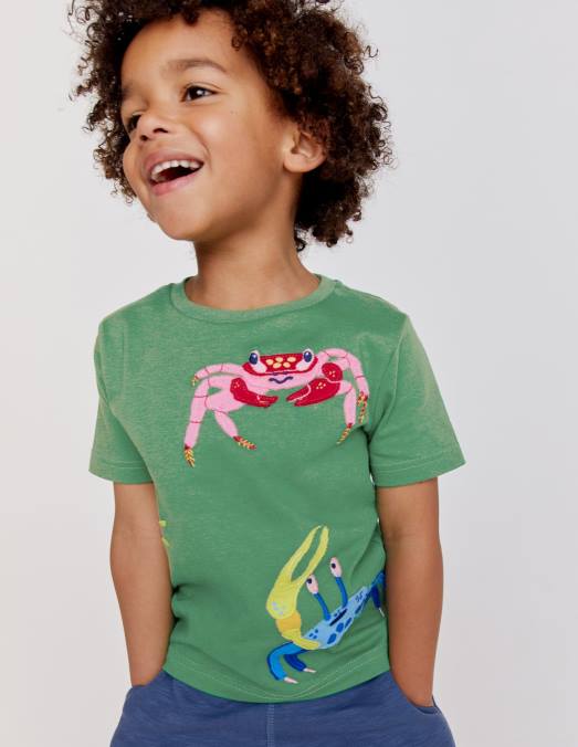 Boden vêtements crabes verts safari bébé t-shirt texturé à appliqué LB2X3377