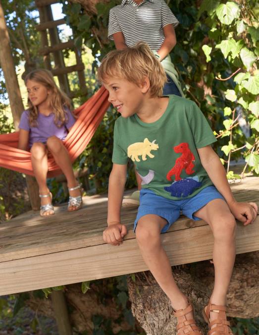 Boden vêtements dinosaures au romarin bébé t-shirt bouclé à imprimé dinosaure LB2X415