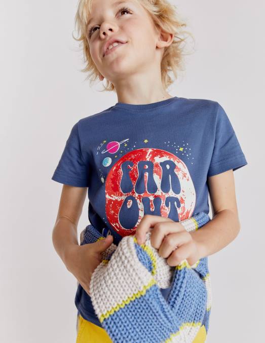 Boden vêtements espace bleu robot bébé t-shirt à slogan lumineux LB2X3436