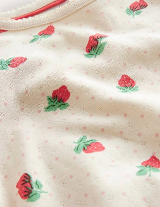 Boden vêtements fraises ivoire bébé haut à manches courtes en pointelle LB2X3423