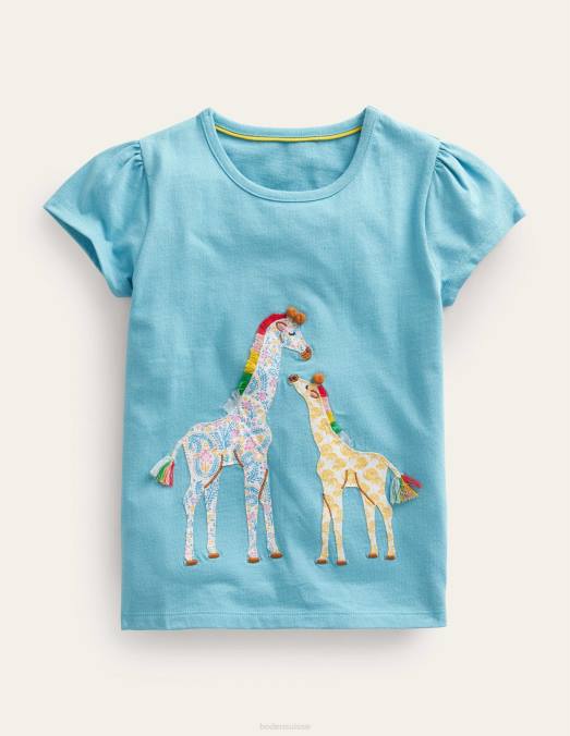 Boden vêtements girafe bleue delphinium bébé grand haut appliqué LB2X382