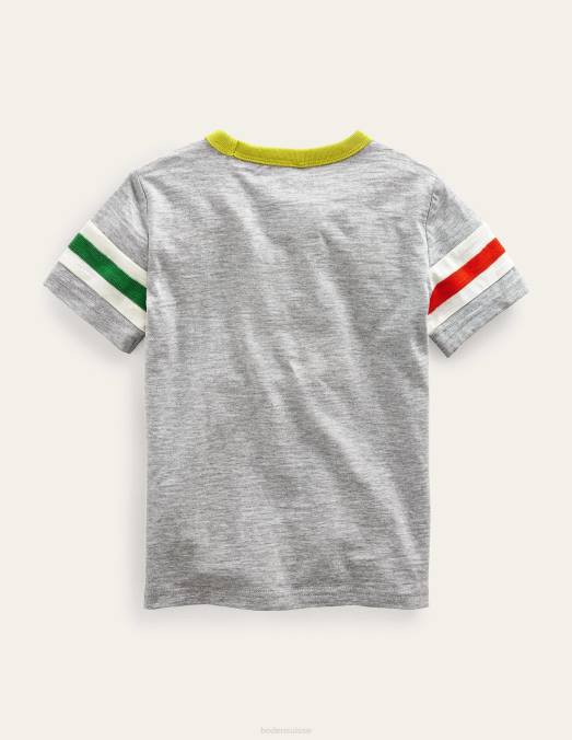 Boden vêtements gris jaspe chiné/rouge mandarine bébé t-shirt sportif à manches courtes LB2X3305