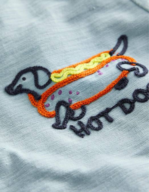 Boden vêtements hot-dog bleu bébé t-shirt à logo brodé LB2X397