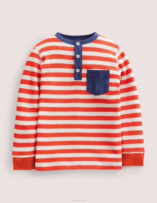 Boden vêtements ivoire/lys tigré orange bébé t-shirt gaufré Henley LB2X3421