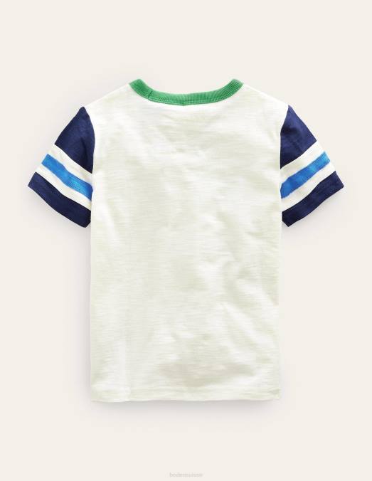 Boden vêtements ivoire/marine universitaire bébé t-shirt sportif à manches courtes LB2X3320