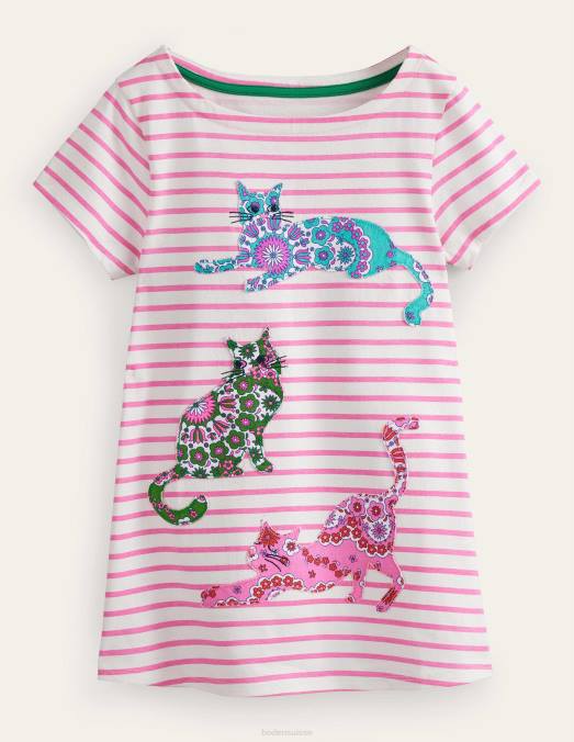 Boden vêtements ivoire/rose pétale vif bébé tunique à manches courtes avec appliqué LB2X378