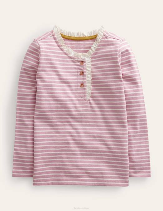 Boden vêtements ivoire/rose vintage bébé marinière à volants henley LB2X419