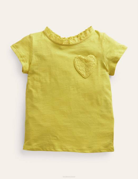 Boden vêtements jaune de maïs bébé t-shirt à poche brodée LB2X3461