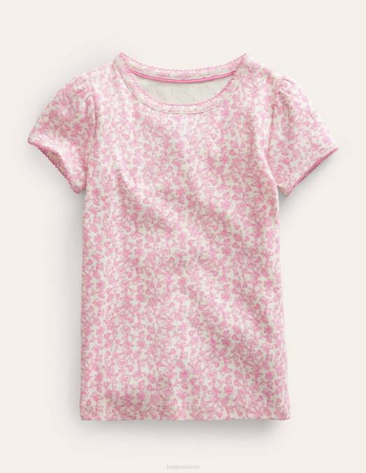Boden vêtements motif cachemire rose fleuri bébé haut à manches courtes en pointelle LB2X401