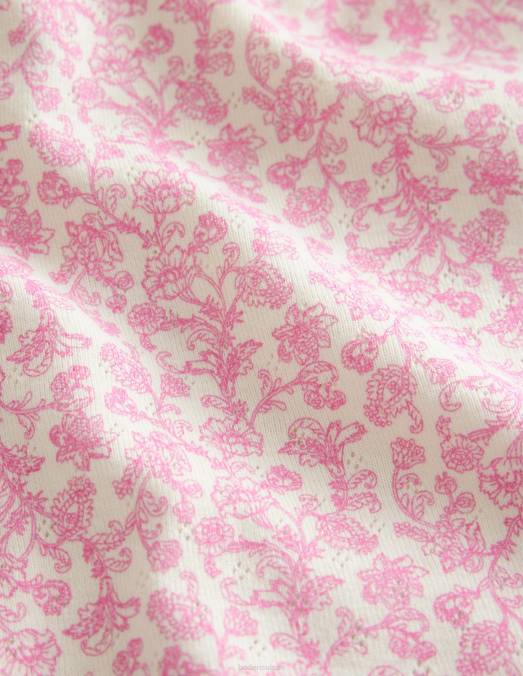 Boden vêtements motif cachemire rose fleuri bébé haut à manches courtes en pointelle LB2X401