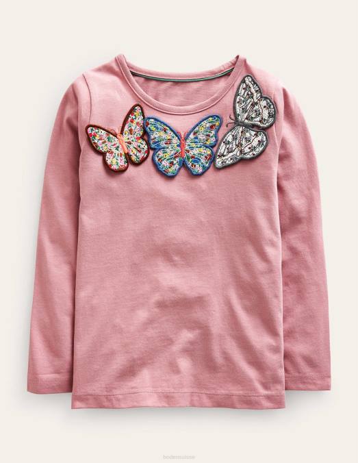 Boden vêtements papillons rose amande bébé t-shirt avec application 3D LB2X429
