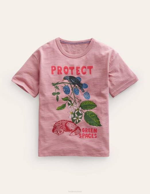 Boden vêtements protection rose amande bébé t-shirt décontracté à imprimé écologique LB2X393