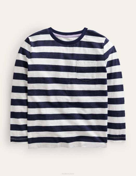 Boden vêtements rayures marine/ivoire françaises bébé t-shirt délavé à manches longues LB2X389