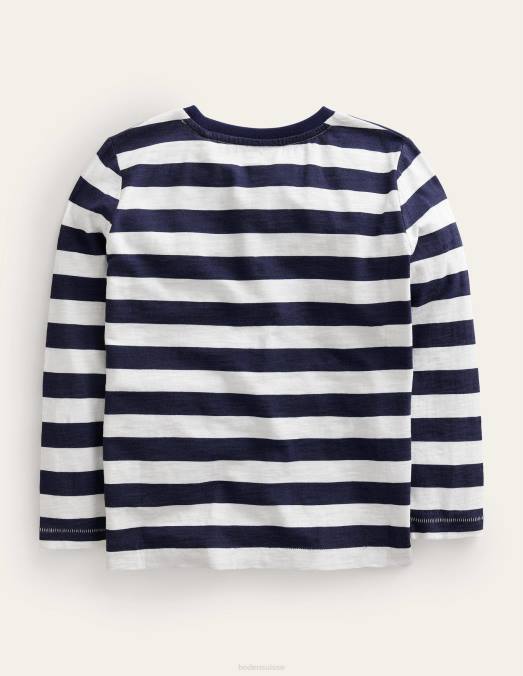 Boden vêtements rayures marine/ivoire françaises bébé t-shirt délavé à manches longues LB2X389