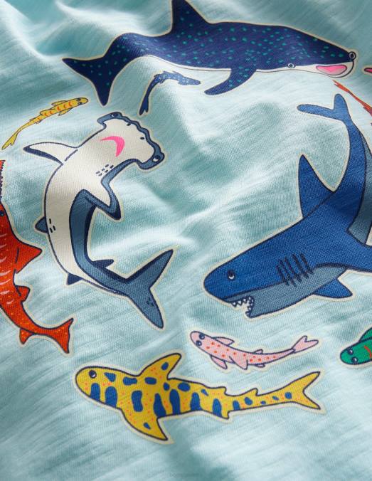 Boden vêtements requin bleu aqua glacé bébé t-shirt qui brille dans le noir LB2X3404