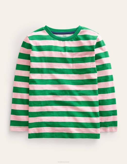 Boden vêtements rose français/vert foncé bébé t-shirt délavé à manches longues LB2X422