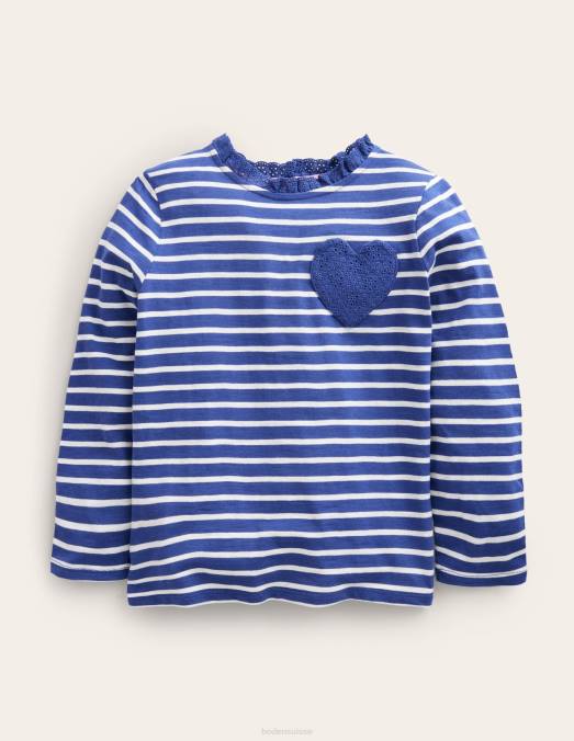 Boden vêtements tribord bleu/ivoire bébé haut à manches longues et poche cœur LB2X3454