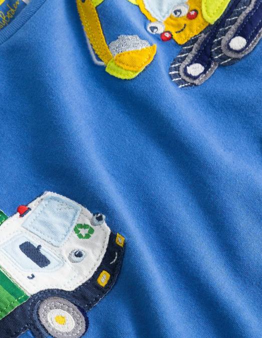 Boden vêtements véhicules bleu élisabéthain bébé t-shirt à appliqué LB2X3442