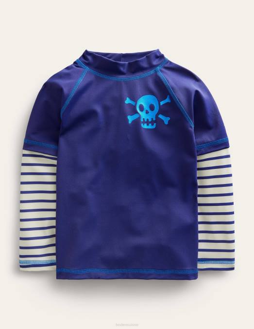 Boden vêtements bande tribord bleue et ivoire bébé veste anti-éruption à logo LB2X480