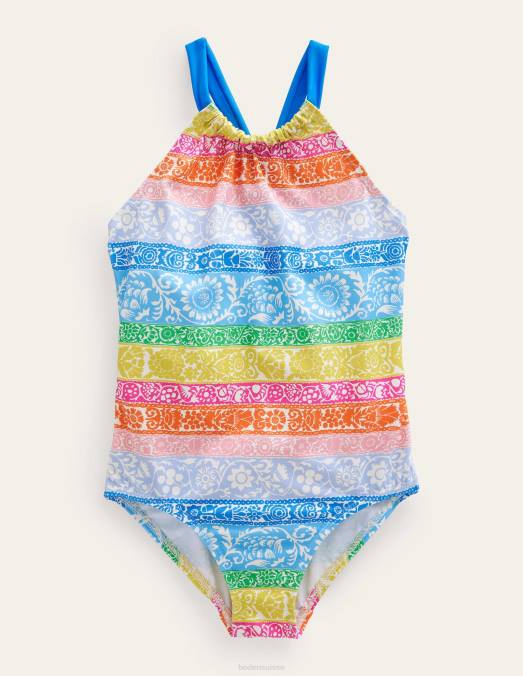 Boden vêtements papier peint à rayures ivoire et multicolores bébé maillot de bain bouclé à l'arrière LB2X3457