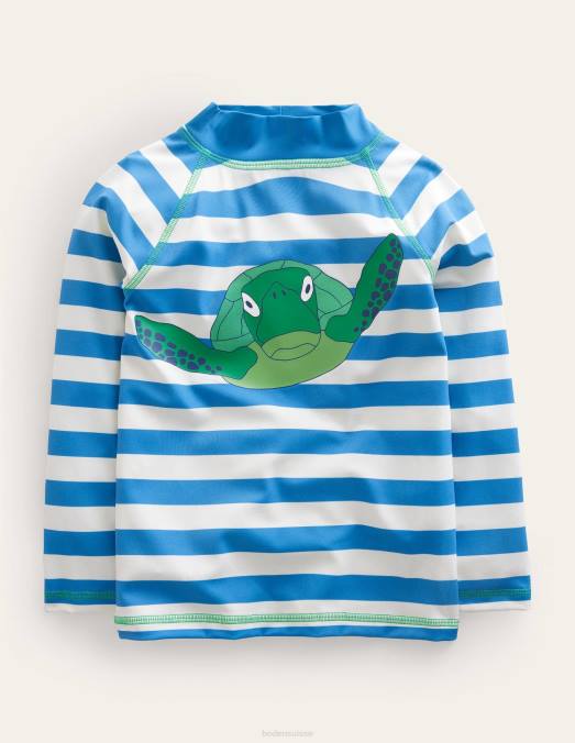 Boden vêtements rayure bleu insulaire et ivoire bébé veste anti-éruption à logo LB2X477