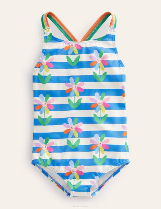 Boden vêtements rayures marguerites bleues cabana bébé maillot de bain imprimé à dos croisé LB2X3370