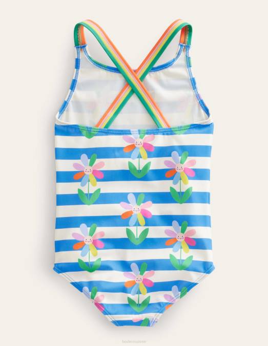 Boden vêtements rayures marguerites bleues cabana bébé maillot de bain imprimé à dos croisé LB2X3370