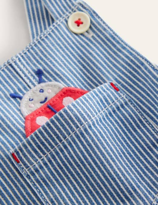 Boden vêtements punaises penzance bleu/ivoire bébé salopette tissée à appliqués LB2X3486