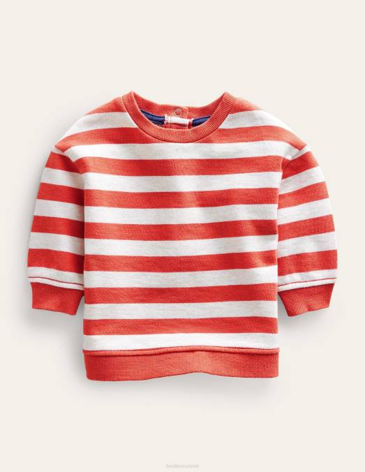 Boden vêtements flocons d'avoine/rouge bébé sweat-shirt rayé LB2X3494