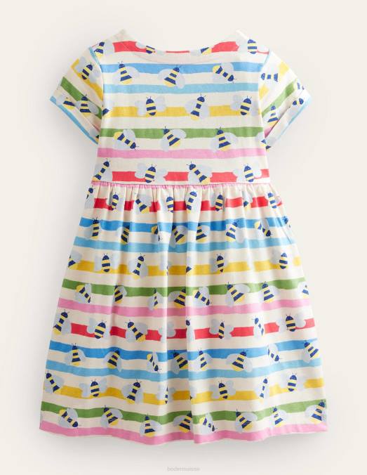Boden vêtements abeille multi-rayures bébé robe en jersey amusante à manches courtes LB2X3480