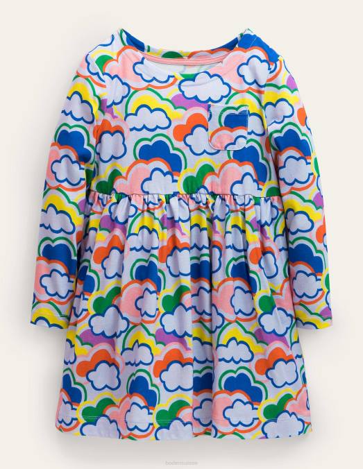 Boden vêtements arcs-en-ciel bleus multiples bébé robe en jersey amusante à manches longues LB2X3479