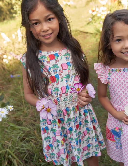 Boden vêtements bloc de bois d'éléphant de gousse de vanille bébé robe de vacances imprimée LB2X366