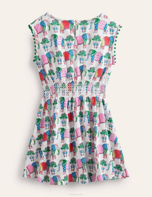 Boden vêtements bloc de bois d'éléphant de gousse de vanille bébé robe de vacances imprimée LB2X366