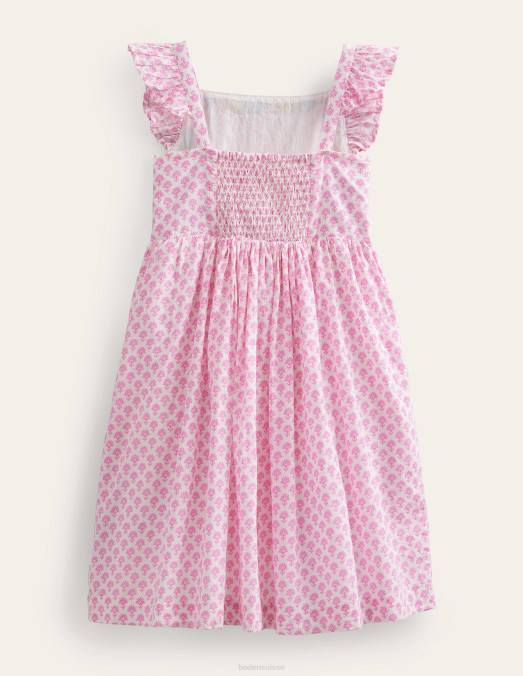 Boden vêtements bloc de bois de fleur de prunier bébé robe tissée à appliques LB2X367