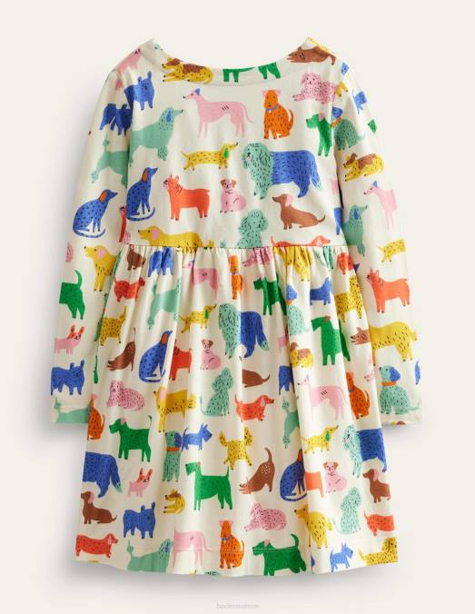 Boden vêtements chiots ludiques ivoire bébé robe en jersey amusante à manches longues LB2X360