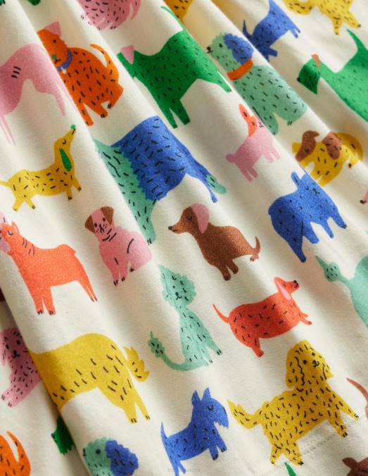 Boden vêtements chiots ludiques ivoire bébé robe en jersey amusante à manches longues LB2X360