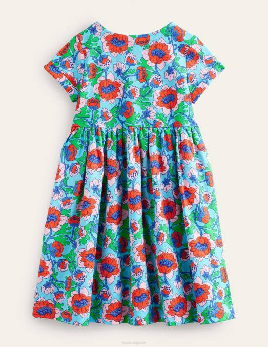 Boden vêtements coquelicots bleu aqua bébé robe en jersey amusante à manches courtes LB2X3487