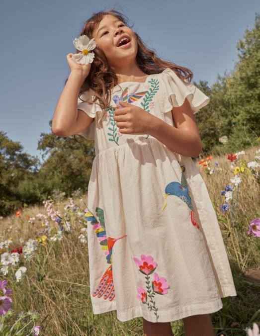 Boden vêtements gousse de vanille bébé robe à appliques à manches flottantes LB2X344