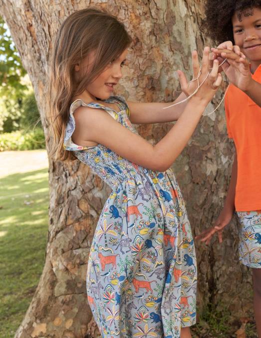 Boden vêtements jardin tropical bleu surf bébé robe midi froncée en jersey LB2X371